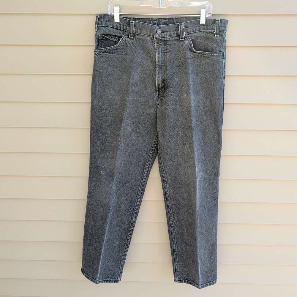 VTG 80s Levi's 549 35x30 Leather Tab Black Wash Jeans Two Horse Brand